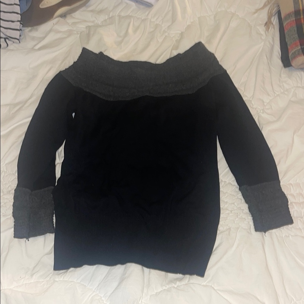 Black and Gray Off-Shoulder Sweater